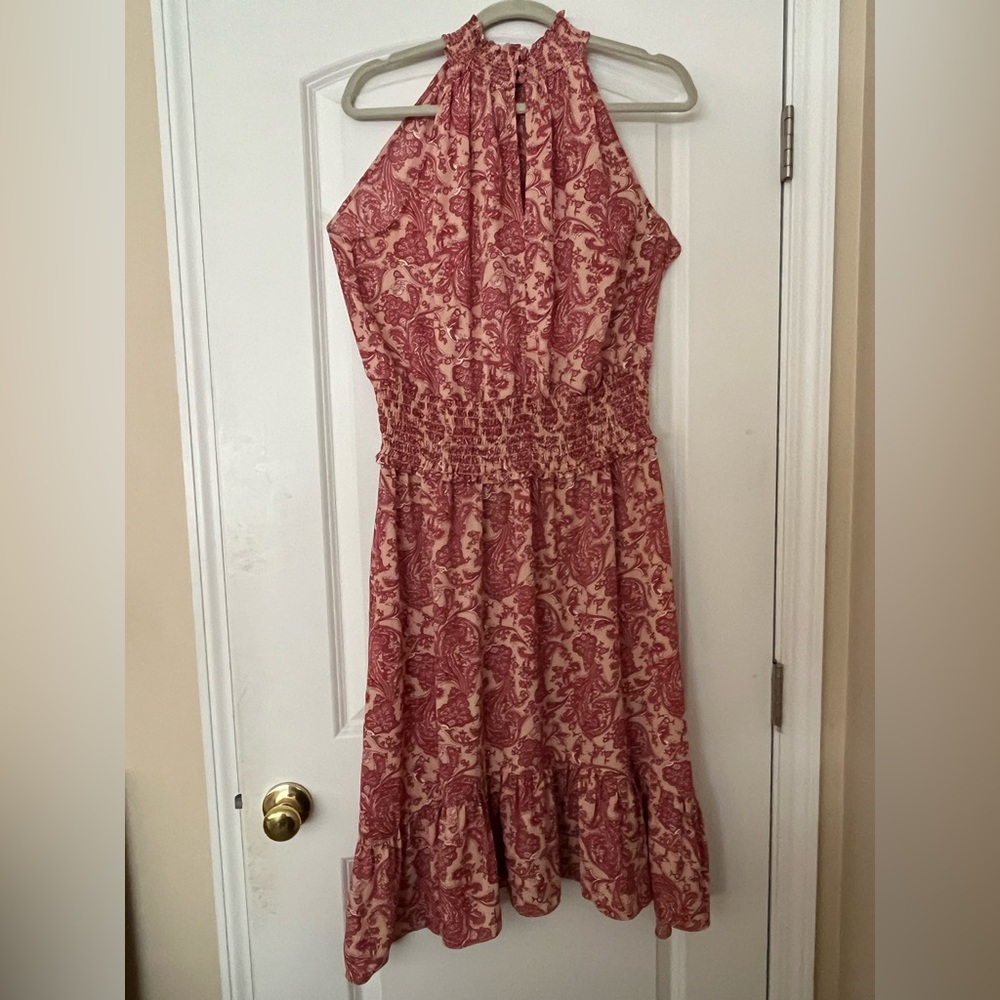 Chiffon Printed High-Neck Ruffle Hem Midi Dress